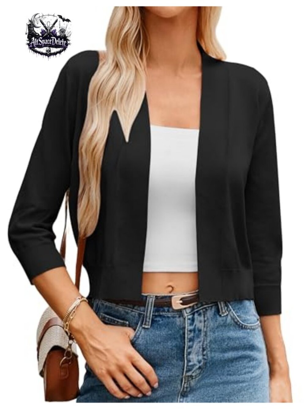 Women's Cropped 3/4 Sleeve Cardigan Lightweight Knit Shrug Bolero